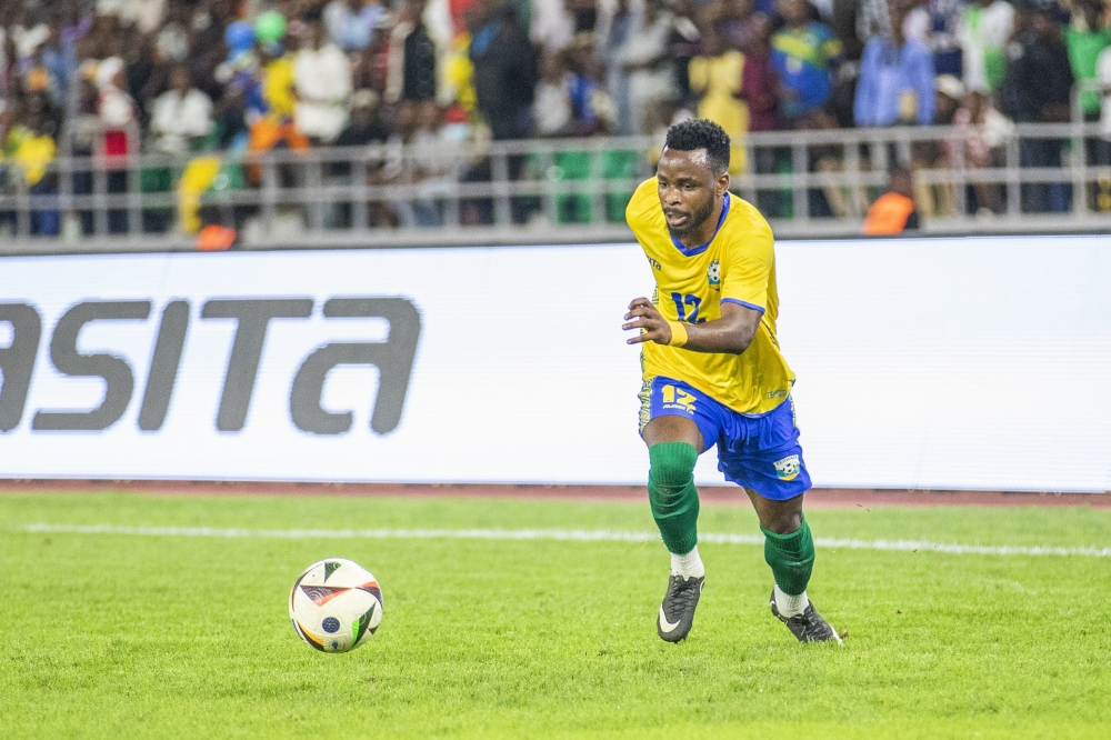 Gilbert Mugisha, seen here in action during Rwanda&#039;s 2-1 win over Benin in AFCON qualifiers at Amahoro Stadium on October 15, is one of the nine APR players called up for the Djibouti tie in CHAN Qualifiers. 