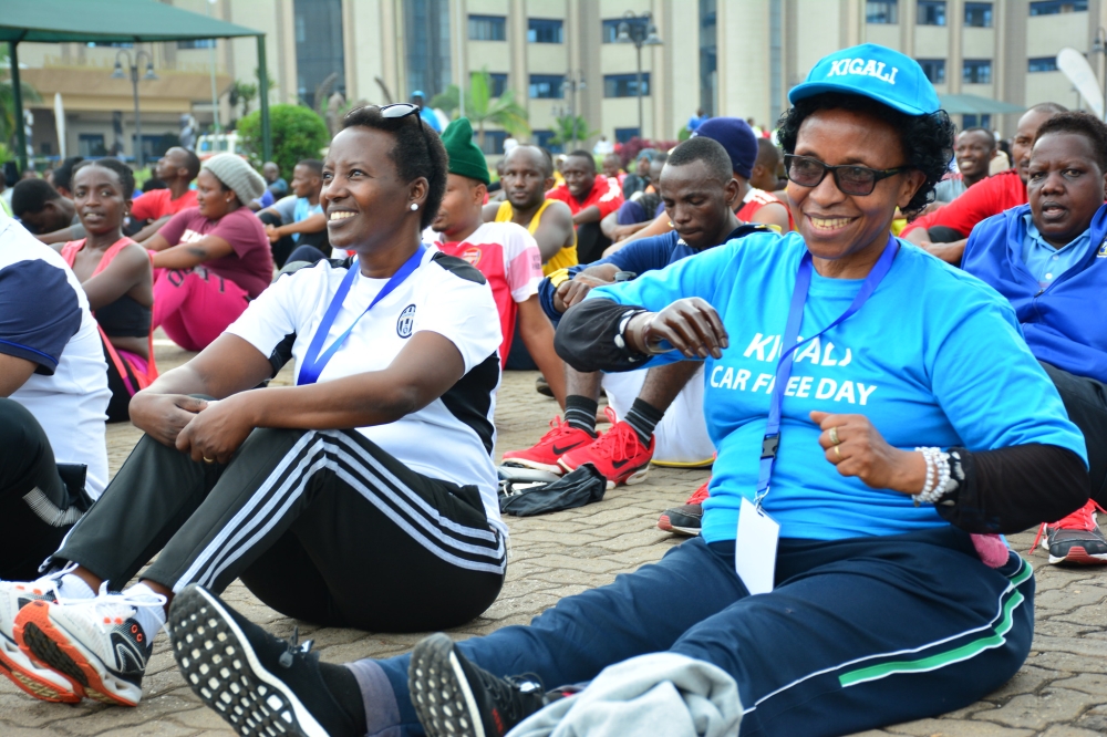 Women during a mass sports exercise during Kigali Car Free Day. Sam Ngendahimana