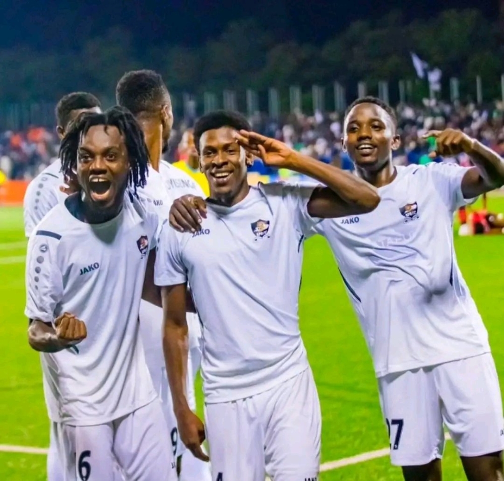 APR FC players  celebrate  as APR defeated Gasogi United 1-0 at the Kigali Pele Stadium on Sunday. Courtesy