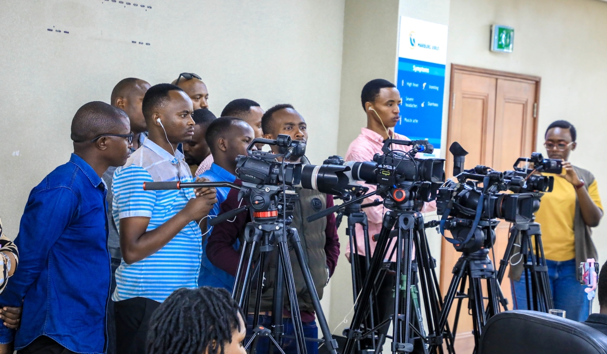 Journalists cover a press briefing on Marburg situation in Kigali. Photo by Craish Bahizi