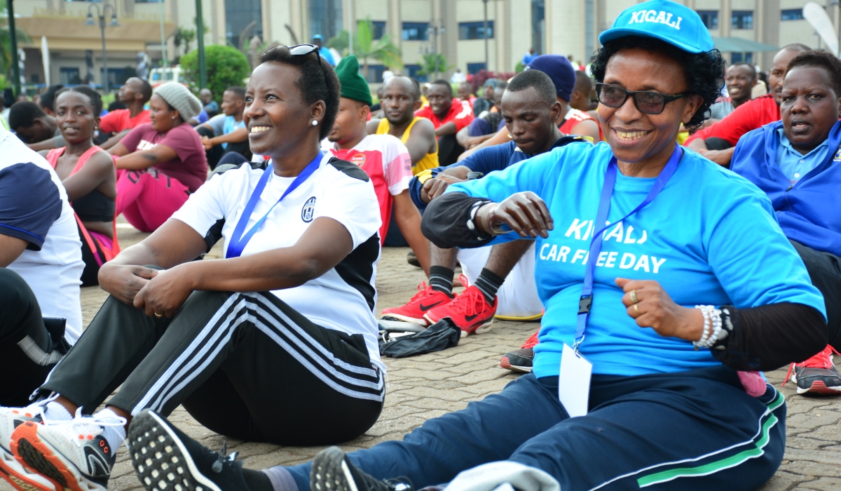 Women during a mass sports exercise during Kigali Car Free Day. Sam Ngendahimana