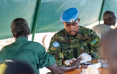 A Rwandan peacekeeper attends to a resident during a medical outreach in Amadi Village, South Sudan, on October 18, 2024. Courtesy photo