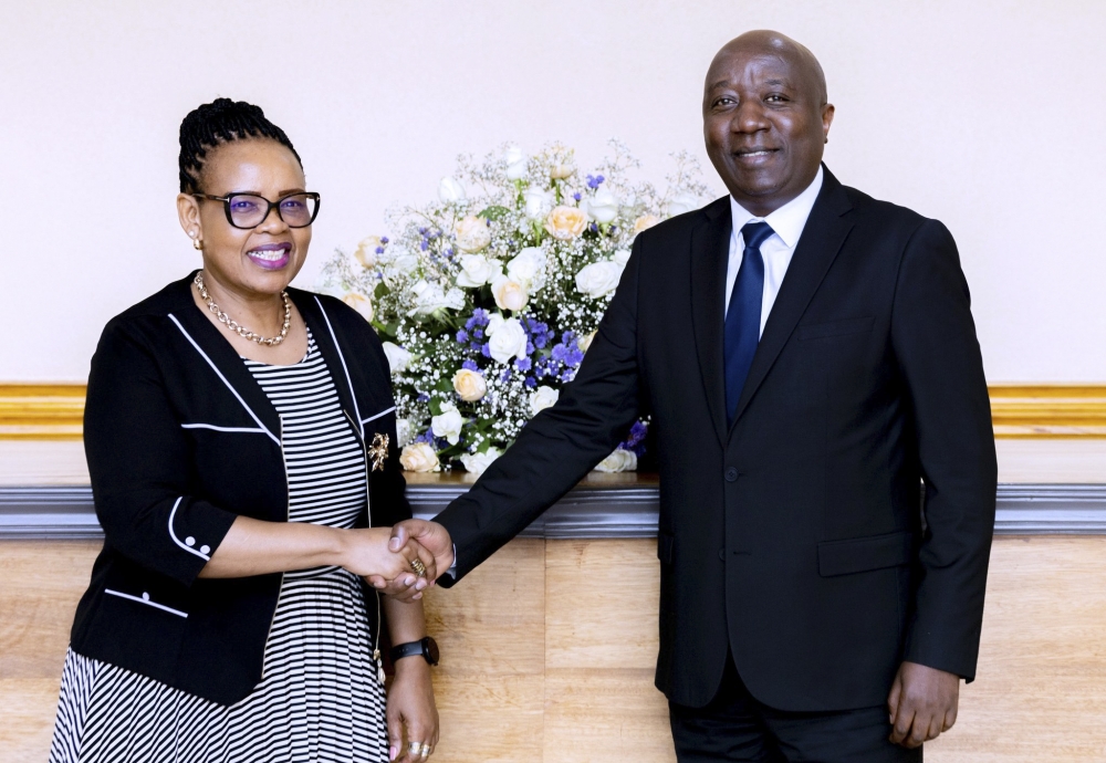 Prime Minister Edouard Ngirente meets with Nthomeng Majara, the Deputy Prime Minister and Minister of Law, Justice, and Parliamentary Affairs of the Kingdom of Lesotho, in Kigali. Courtesy