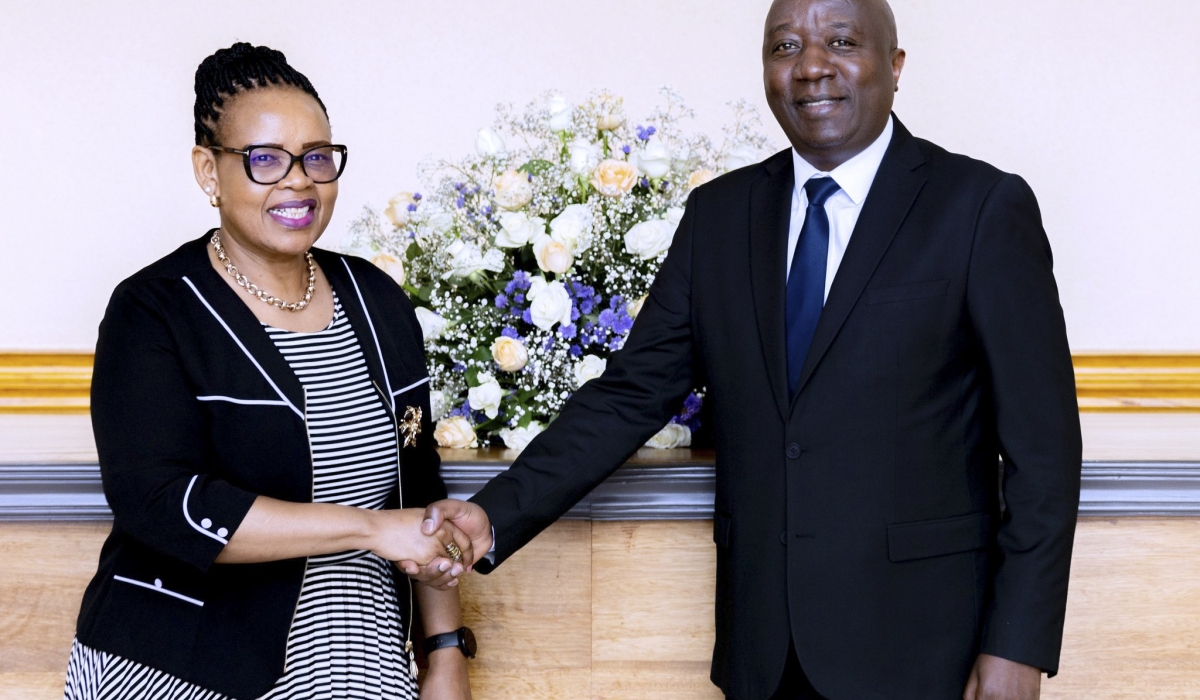 Prime Minister Edouard Ngirente meets with Nthomeng Majara, the Deputy Prime Minister and Minister of Law, Justice, and Parliamentary Affairs of the Kingdom of Lesotho, in Kigali. Courtesy