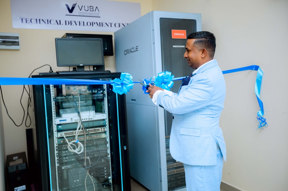 Srimal Rajapaksha, Managing Director of Vuba Technologies in Rwanda, officially launches the Technology Development Centre (TDC) on Wednesday, October 23. Craish Bahizi