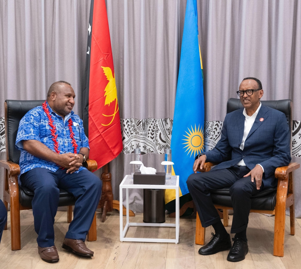 President Kagame meets with the Prime Minister and Minister for Foreign Affairs and Treasury of Papua New Guinea  James Marape on the sidelines of CHOGM 2024. COURTESY