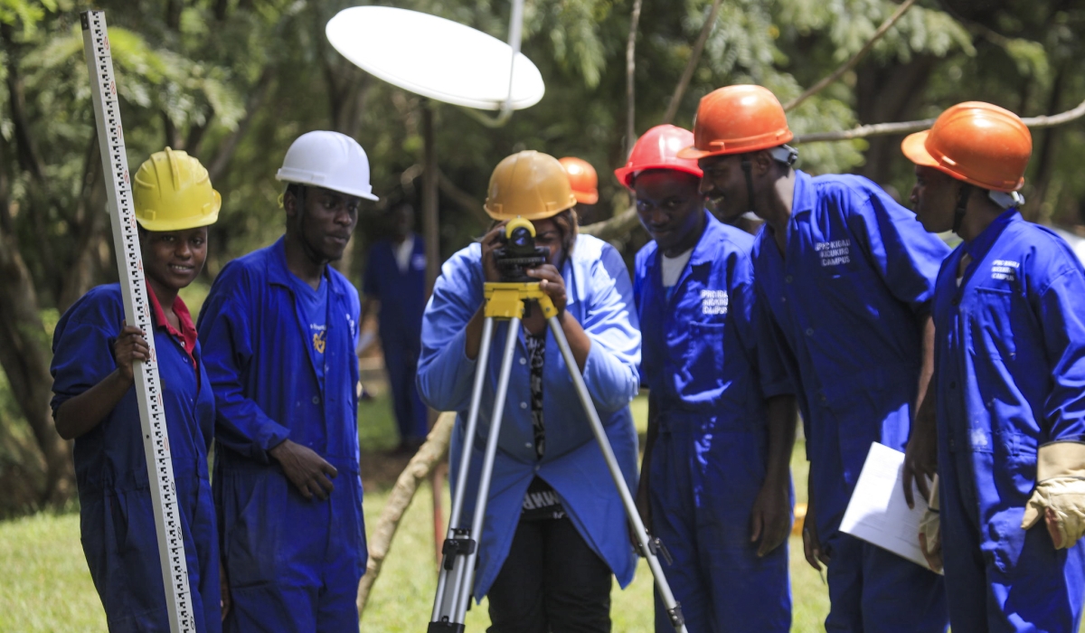 A female teacher during a practical exercise for students in construction department at IPRC Kicukiro. Photo: Sam Ngendahimana