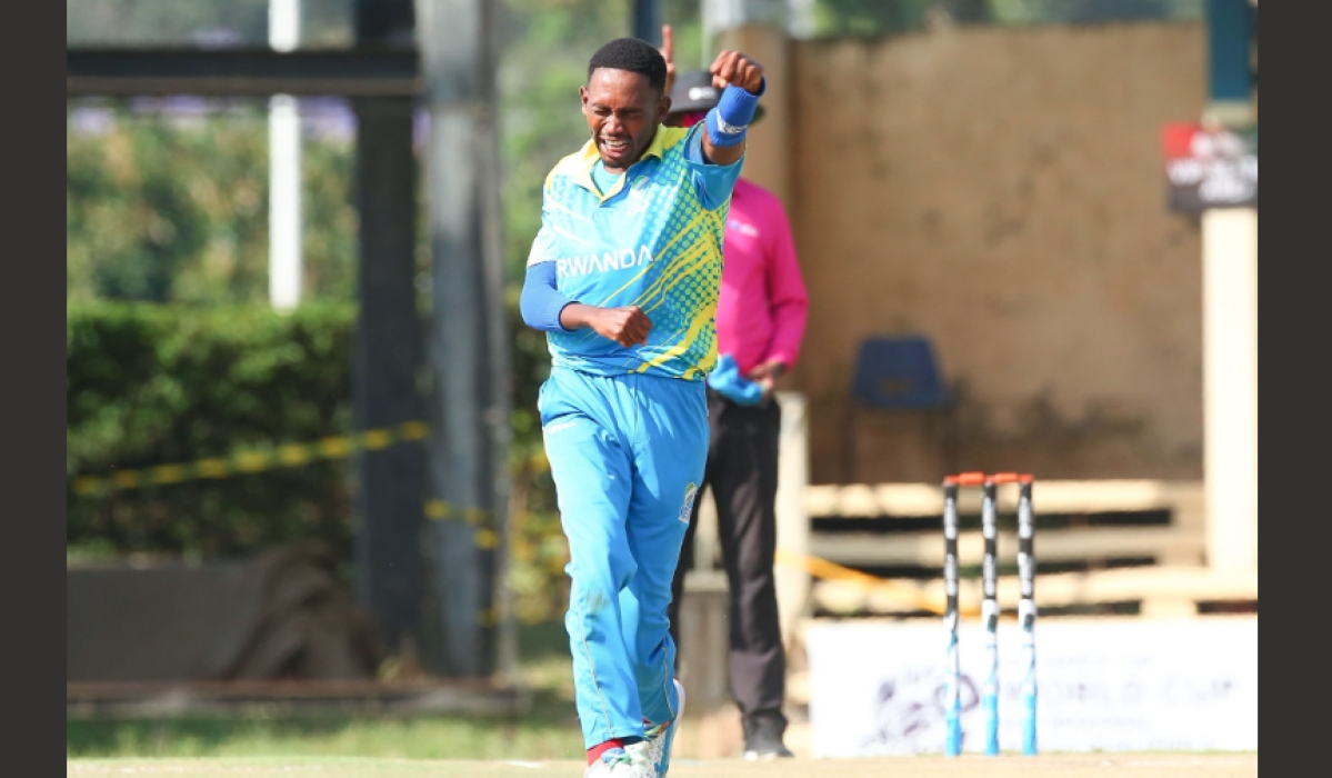 Rwanda&#039;s pacer Ignace Ntirenganya celebrates a wicket against Mozambique during the ICC T20 WC Sub-Regional Africa Qualifier B in Nairobi