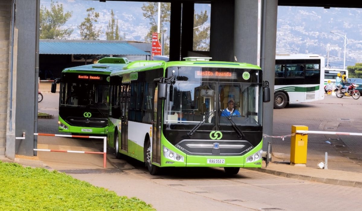 Electric buses at Down Town Bus station in Kigali. Courtesy