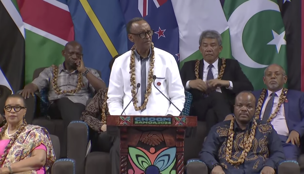 President Paul Kagame speaks during the official opening of the Commonwealth Heads of Government Meeting (CHOGM) in Samoa, on Friday, October 25, 2024. Courtesy