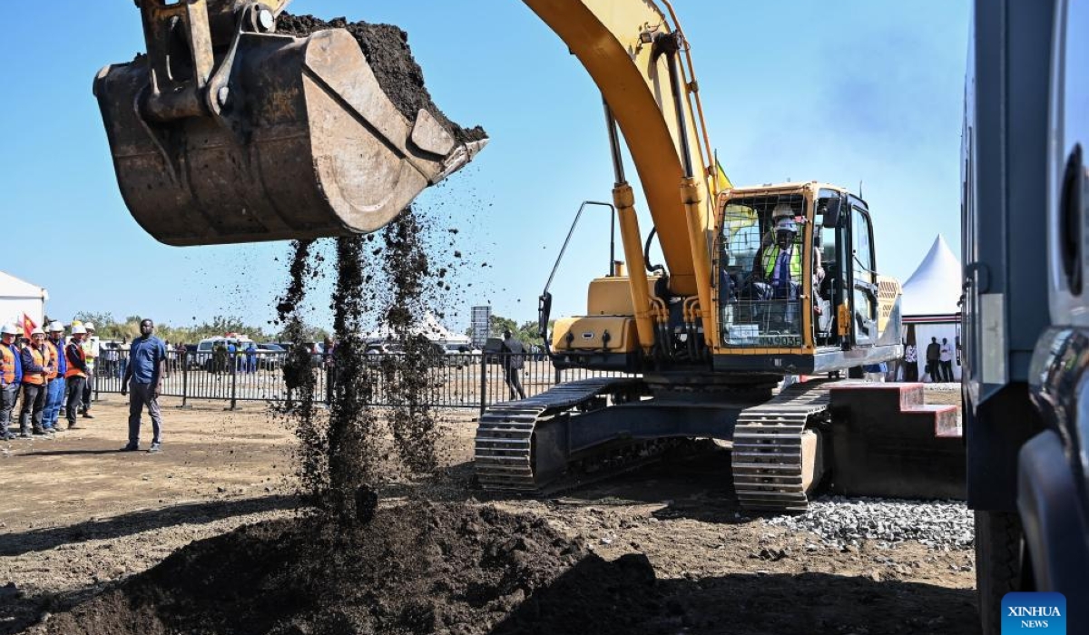 Kenyan President William Ruto operates a bulldozer during the groundbreaking ceremony for the construction of a geothermal power plant in Nakuru county, Kenya, on Oct. 24, 2024. (Xinhua/Han Xu)