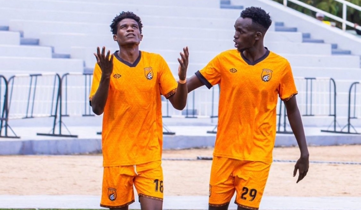 Bugesera FC striker Faruku Ruhinda and his teammate celebrate the victory. Photo by Igihe