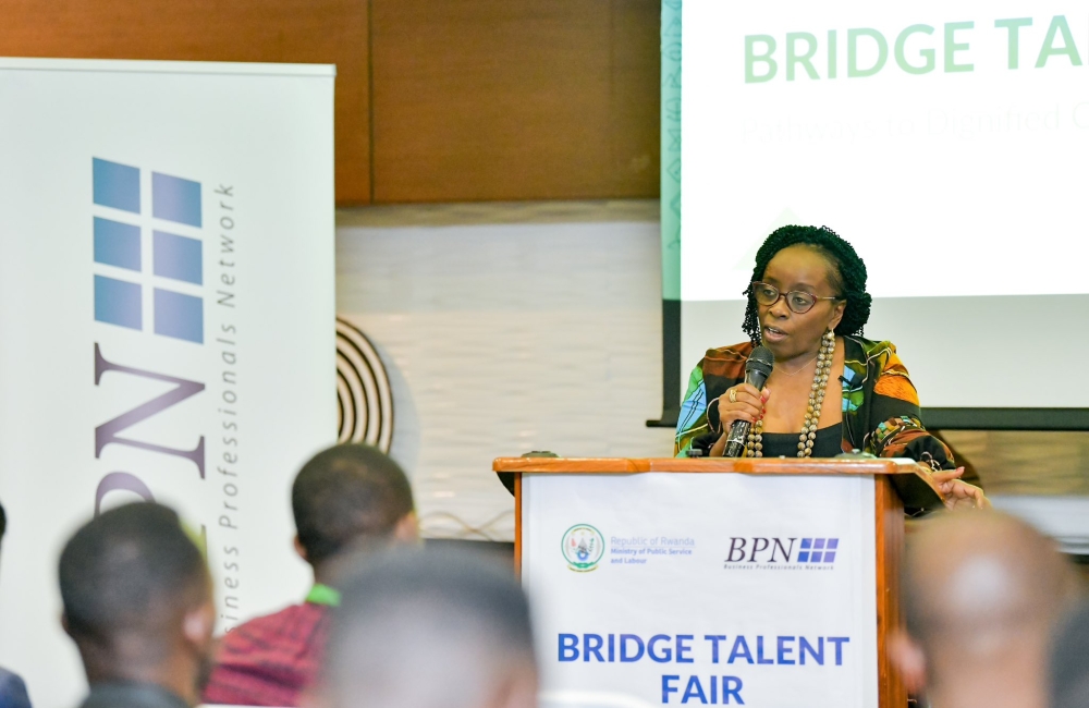 Alice Nkulikiyinka, the Managing Director of the Business Professional Network (BPN) speaks at the launch Bridge Talent Fair, on Thursday, October 24. Courtesy