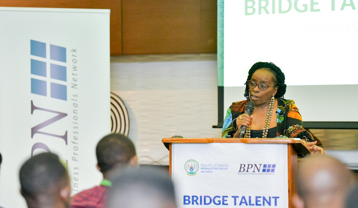 Alice Nkulikiyinka, the Managing Director of the Business Professional Network (BPN) speaks at the launch Bridge Talent Fair, on Thursday, October 24. Courtesy