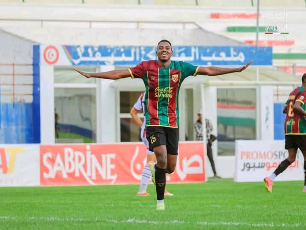 Rwandan international midfielder Bonheur Mugisha celebrates his goal against Gabes on Saturday. Courtesy