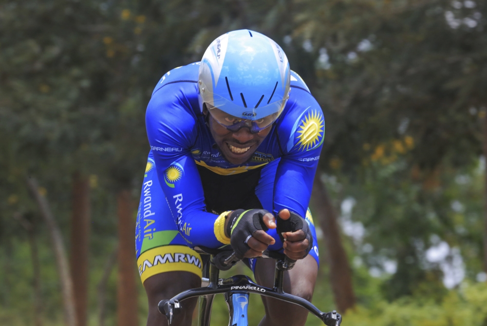 Former Team Rwanda icon  Joseph Areruya rides during African road race championship in Kigali in 2018. Sam Ngendahimana