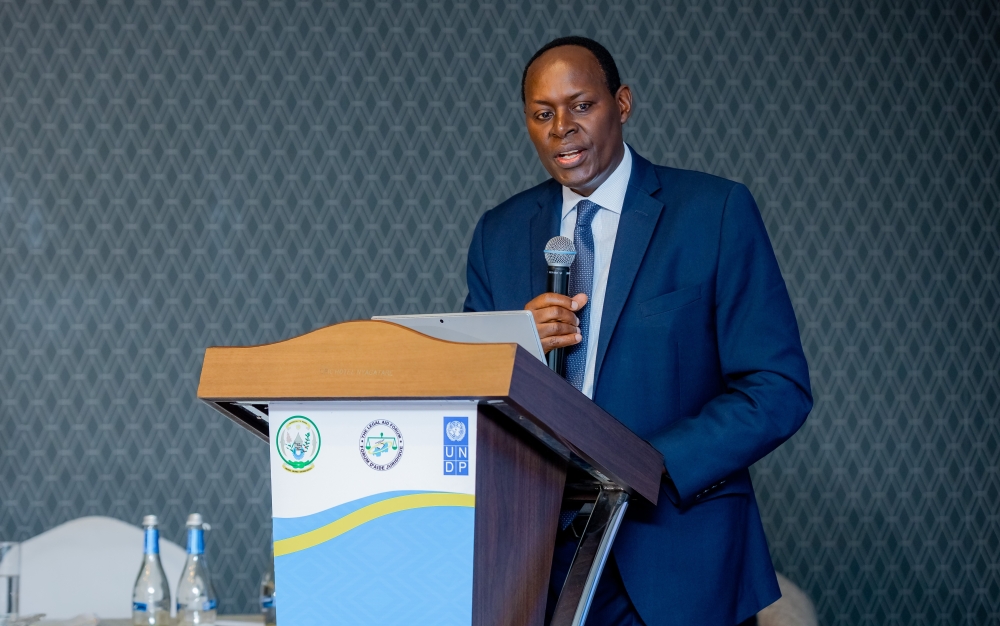 Chief Justice Faustin Ntezilyayo, delivers remarks during the opening of a two day retreat for the Judicial stakeholders in Nyagatare on October,28. Emmanuel Nkangura