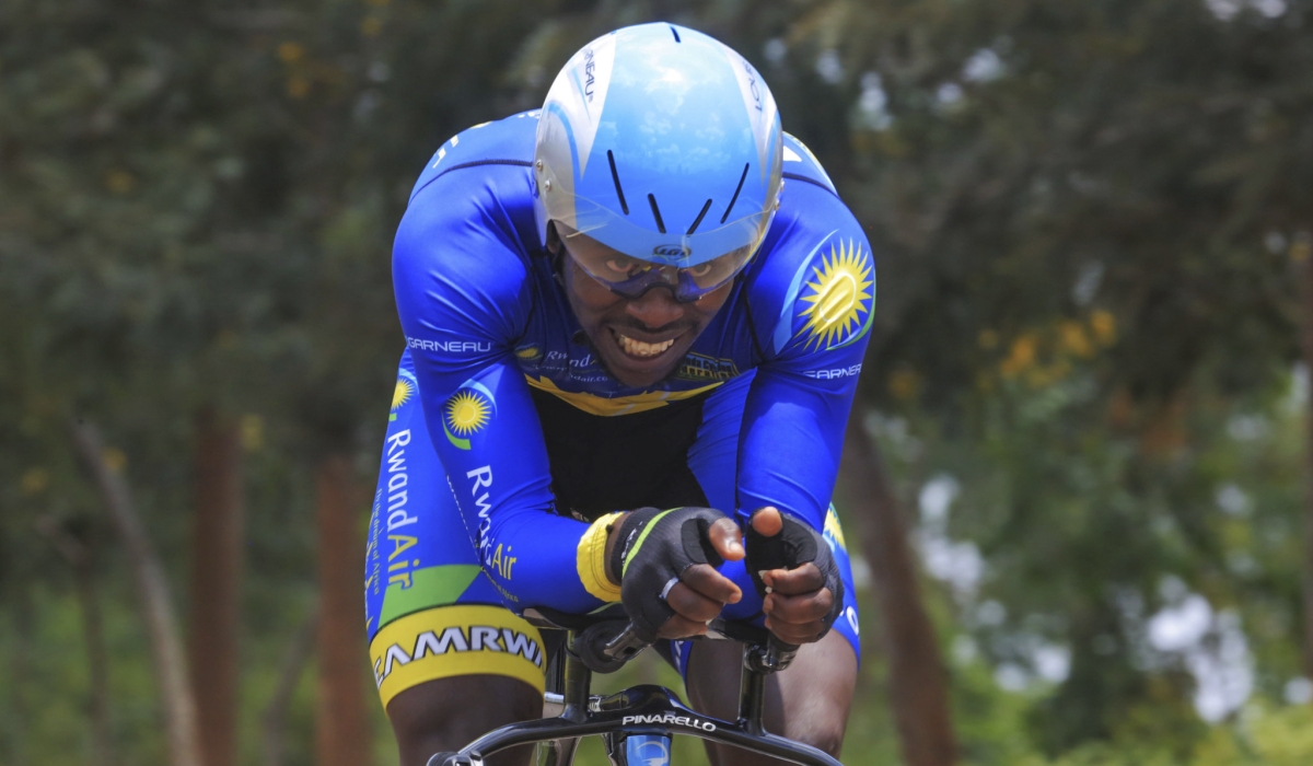 Former Team Rwanda icon  Joseph Areruya rides during African road race championship in Kigali in 2018. Sam Ngendahimana