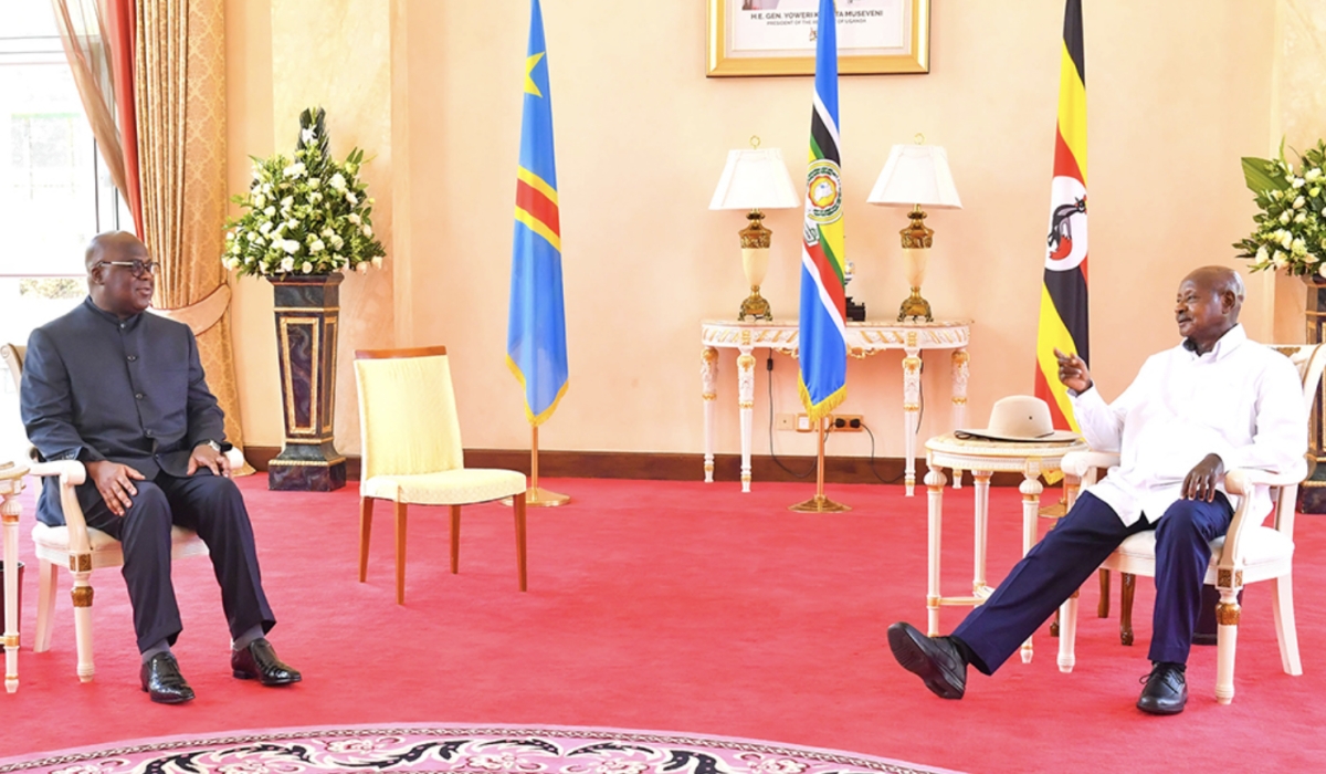 Uganda&#039;s President Yoweri Museveni hosts DR Congo President Felix Tshisekedi at State House, Entebbe on October 30, 2024. (PPU)