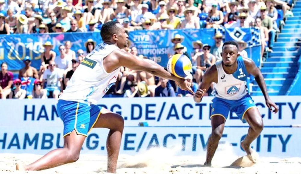 Olivier Ntagengwa and Patrick-Akumuntu, some of the country&#039;s most successful beach volleyball players in action during a previous competition. File.