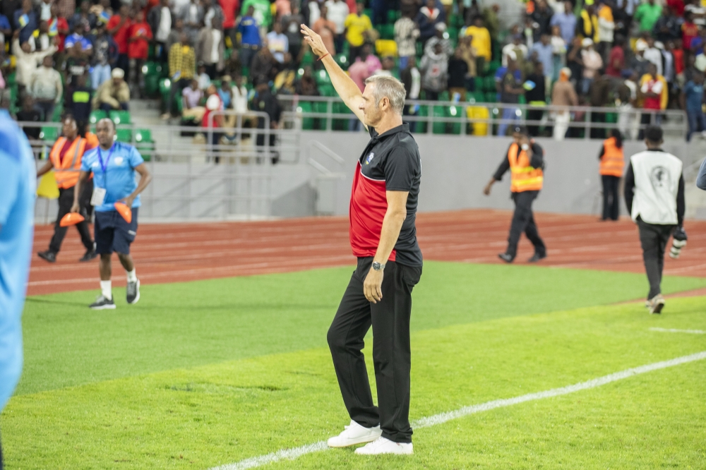 Spittler salutes the fans at the end of the game between Rwanda and Djibouti on Thursday, October 31. Photo by Emmanuel Dushimimana.