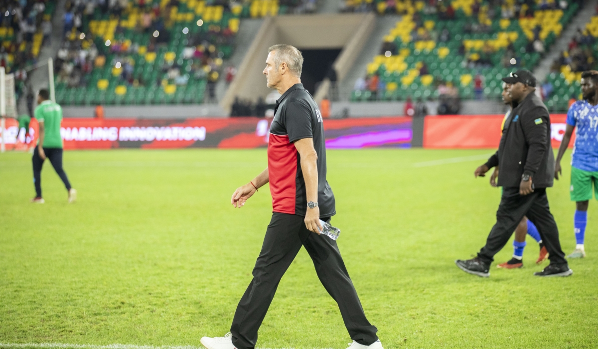 Spittler walks on the pitch after Rwanda&#039;s 3-0 win against Djibouti in CHAN 2025 qualifiers. Photo by Emmanuel Dushimimana