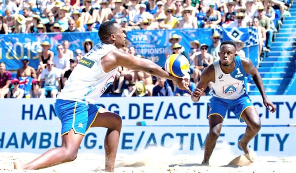 Olivier Ntagengwa and Patrick-Akumuntu, some of the country&#039;s most successful beach volleyball players in action during a previous competition. File.