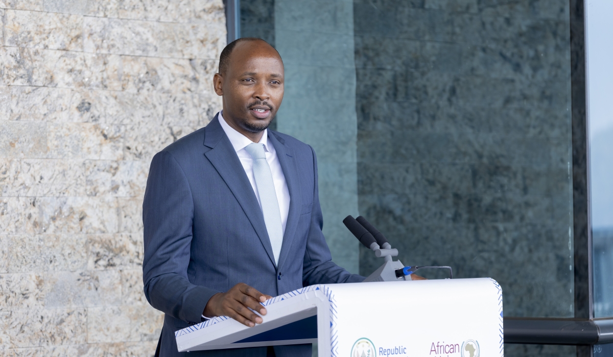 Minister of Health, Dr. Sabin Nsanzimana, delivers his remarks during the  handing over of a modern flagship facility (Alliance Building) located in Kigali on  November 1. Photos by Dan Gatsinzi 