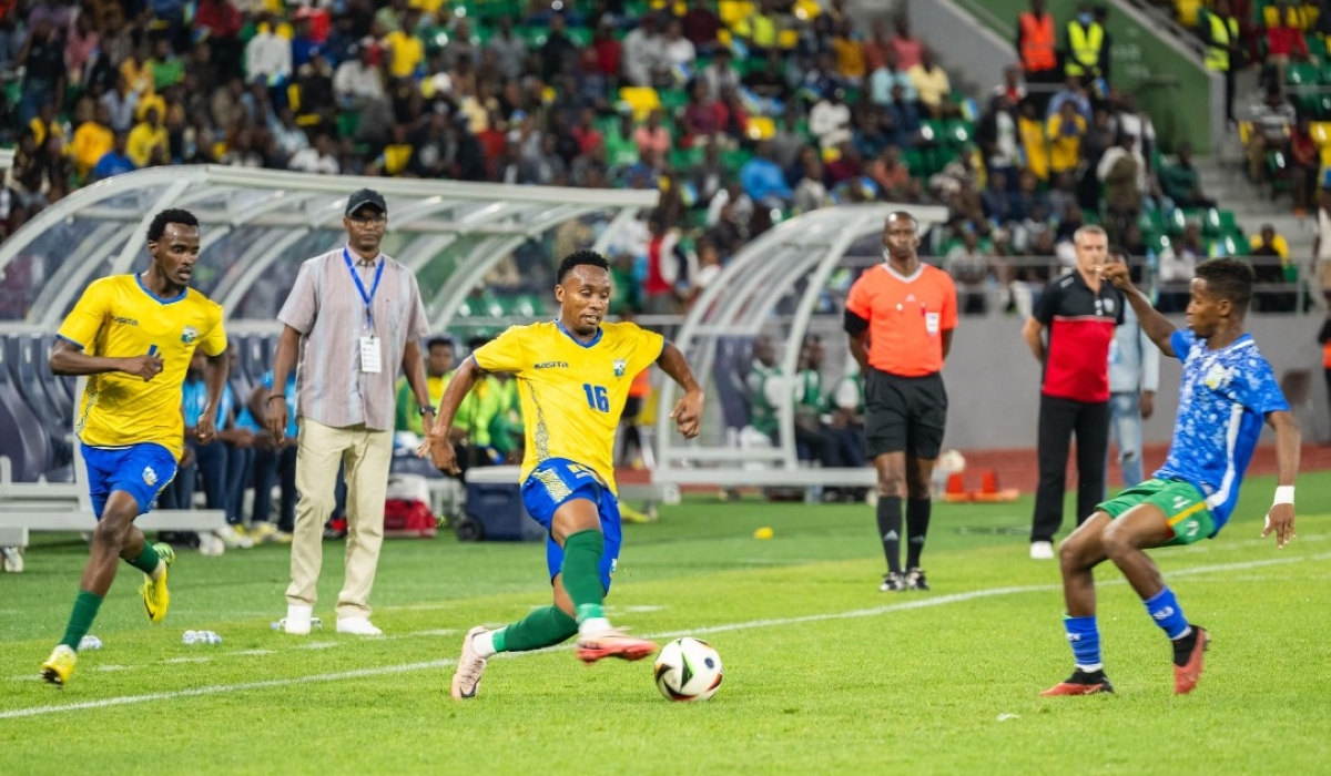 Dushimimana (L) in action against Djibouti. The APR forward netted a brace in the game. Photo by Emmanuel Dushimimana