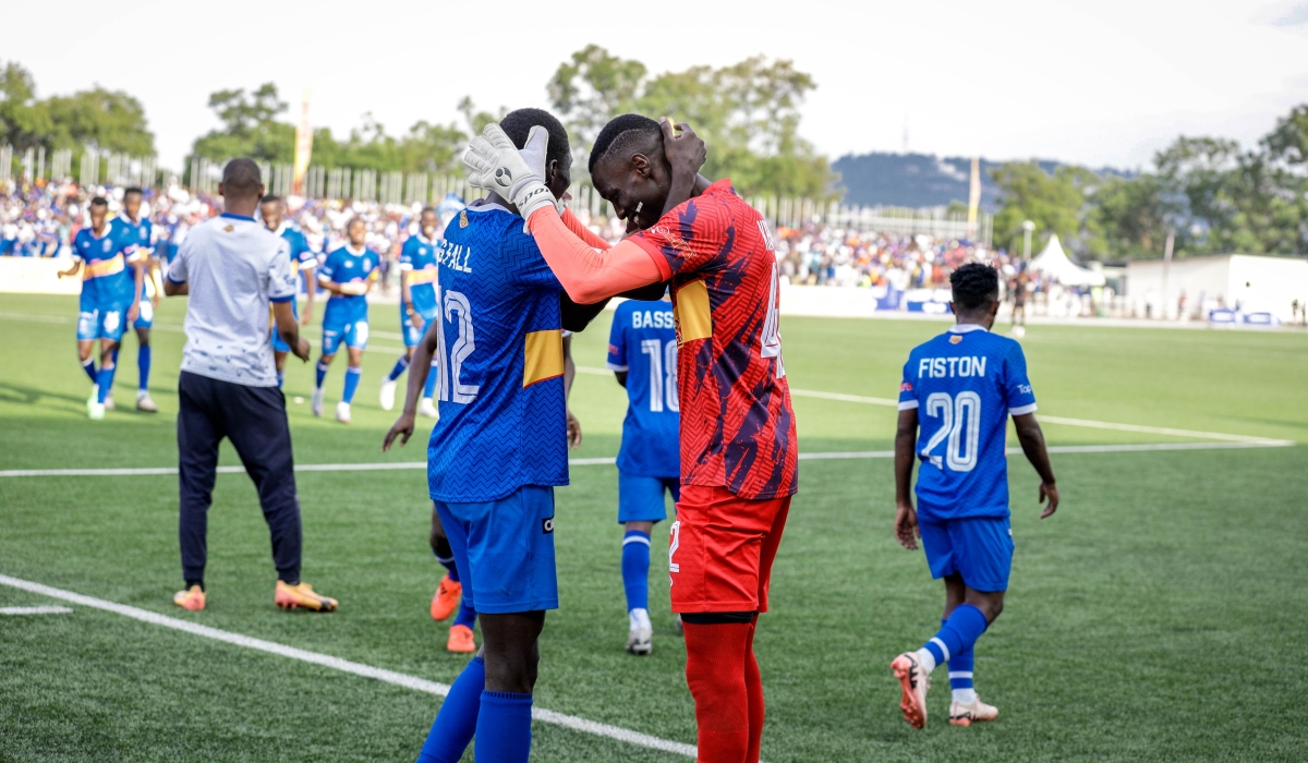 Rayon Sports players celebrate a 2-0 win over Bugesera FC at Kigali Pele Stadium, on October 19. Photos by Craish Bahizi