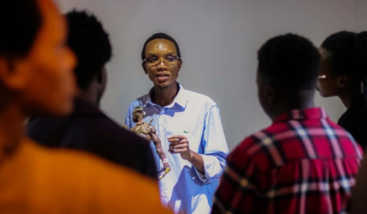 Josue Mugisha, a Rwandan sculpture during "La corrida" exhibition launch at Envision Gallery. Photos by Frank Ntarindwa