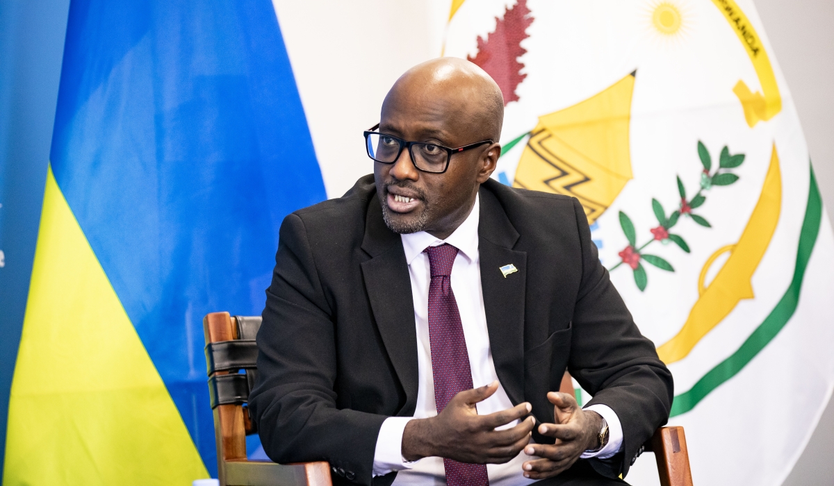 Minister of Foreign Affairs and International Cooperation, Olivier Nduhungirehe during the interview in Kigali on October 31. Photo by Emmanuel Dushimana 