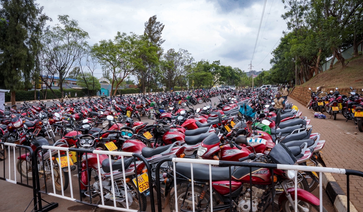 Thousand of  Motorcycles parked at Pele stadium during a meeting between Taxi-motor riders and officials of the city of Kigali on September 4. Photo by Craish Bahizi 