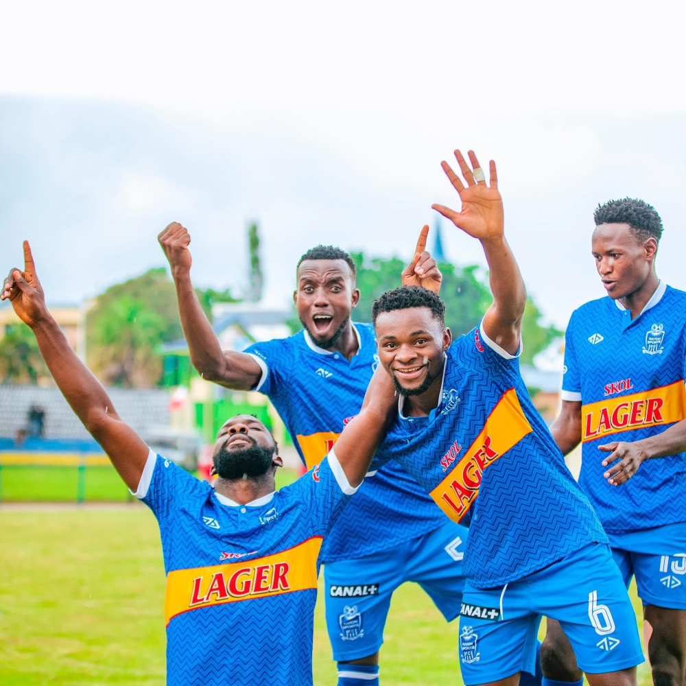 Rayon Sports players join goalscorer Charles Bbaale after breaking the deadlock in club&#039;s 1-0 win over Musanze FC at Ubworoherane Stadium on Wednesday, November 6-courtesy 