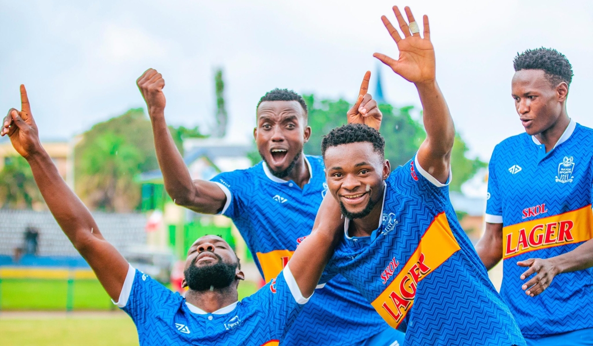 Rayon Sports players join goalscorer Charles Bbaale after breaking the deadlock in club&#039;s 1-0 win over Musanze FC at Ubworoherane Stadium on Wednesday, November 6-courtesy 