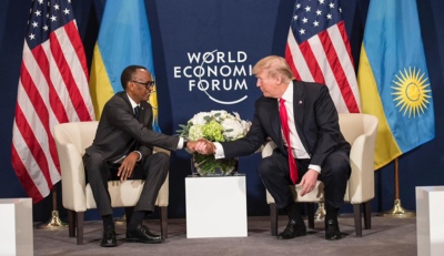 President Paul Kagame shakes hands with US President Donald J. Trump in 2018 after holding bilateral talks in Davos, Switzerland. Kagame congratulated Trump after his win in the 2024 US presidential election on Tuesday, November 5. Photo/Courtesy