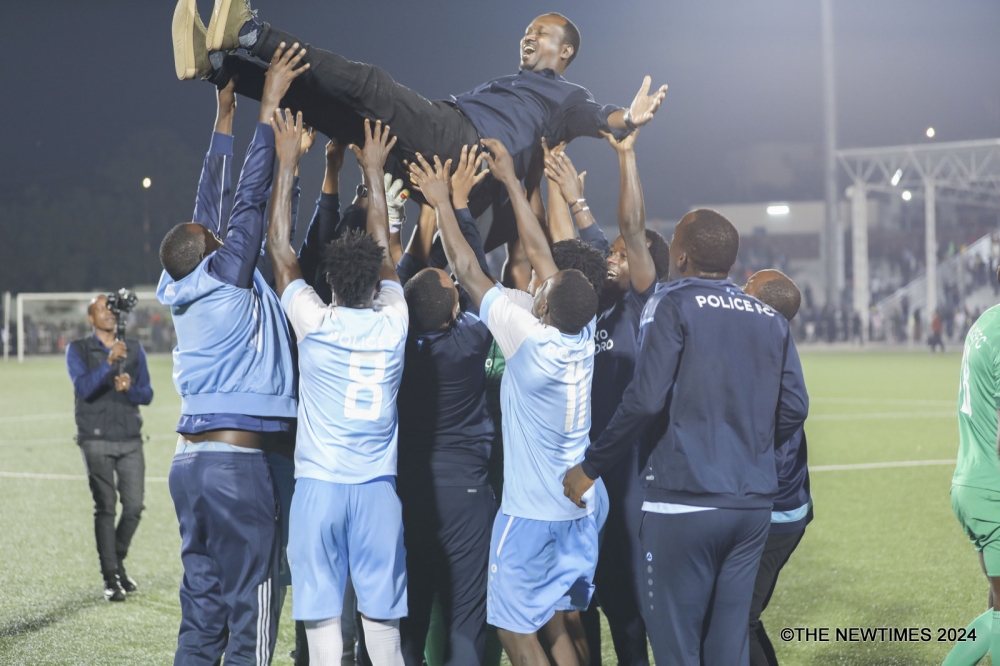 Police FC celebrates the win against APR at Pele Stadium. Photo by Craish Bahizi