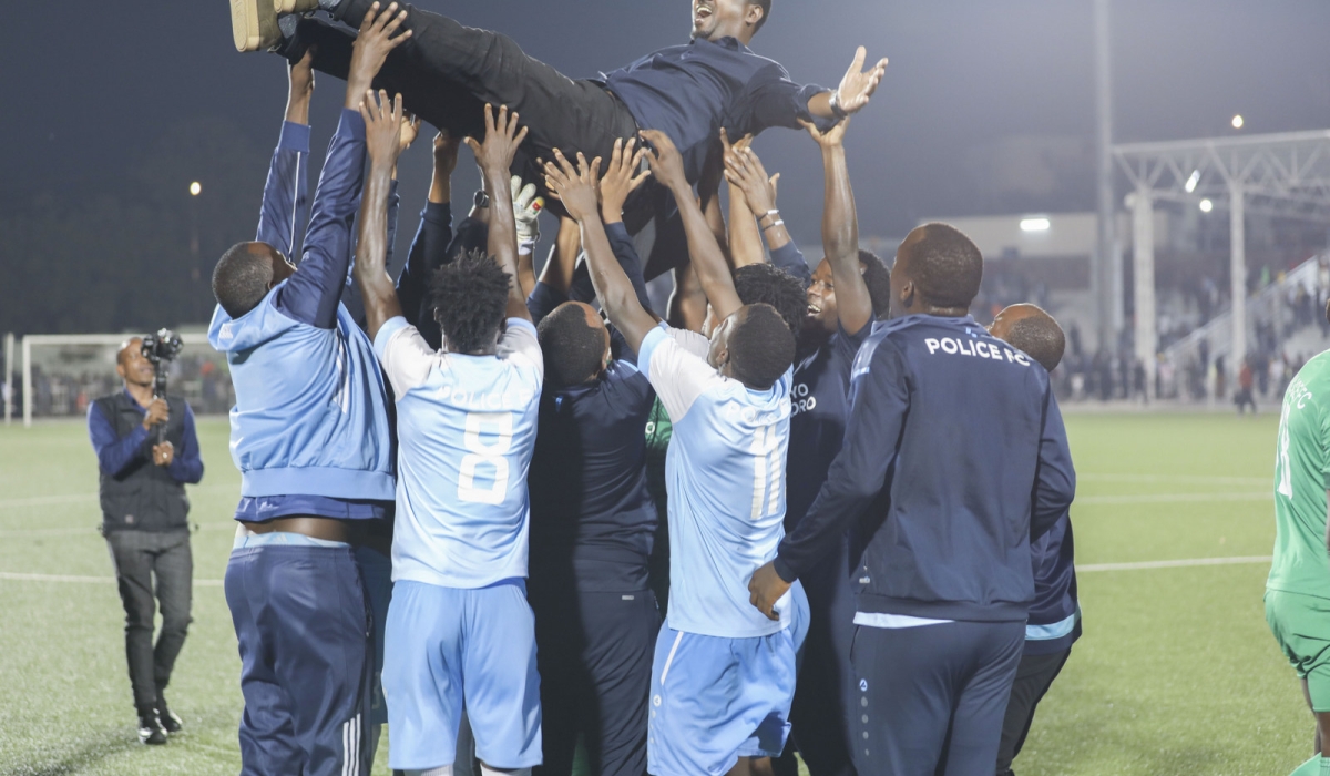 Police FC celebrates the win against APR at Pele Stadium. Photo by Craish Bahizi