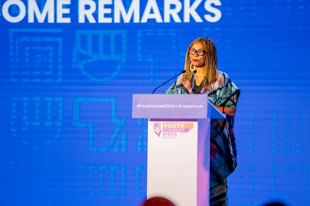 Ahunna Eziakonwa, the Director of the United Nation Development Programme’s Regional Bureau for Africa, speaks at the 2024 YouthConnekt Africa Summit in Kigali on November 8. Courtesy