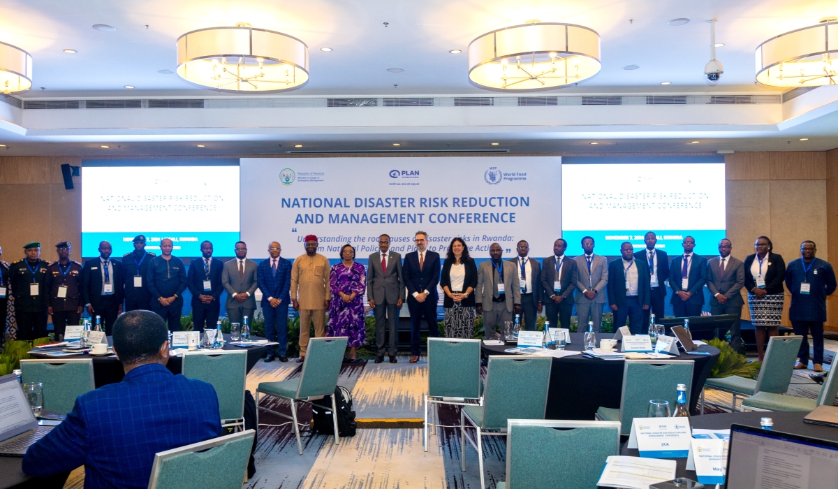 Officials pose for a photo during the National Disaster Risk Reduction and Management Conference, in Kigali on November 7. Photo: Courtesy.