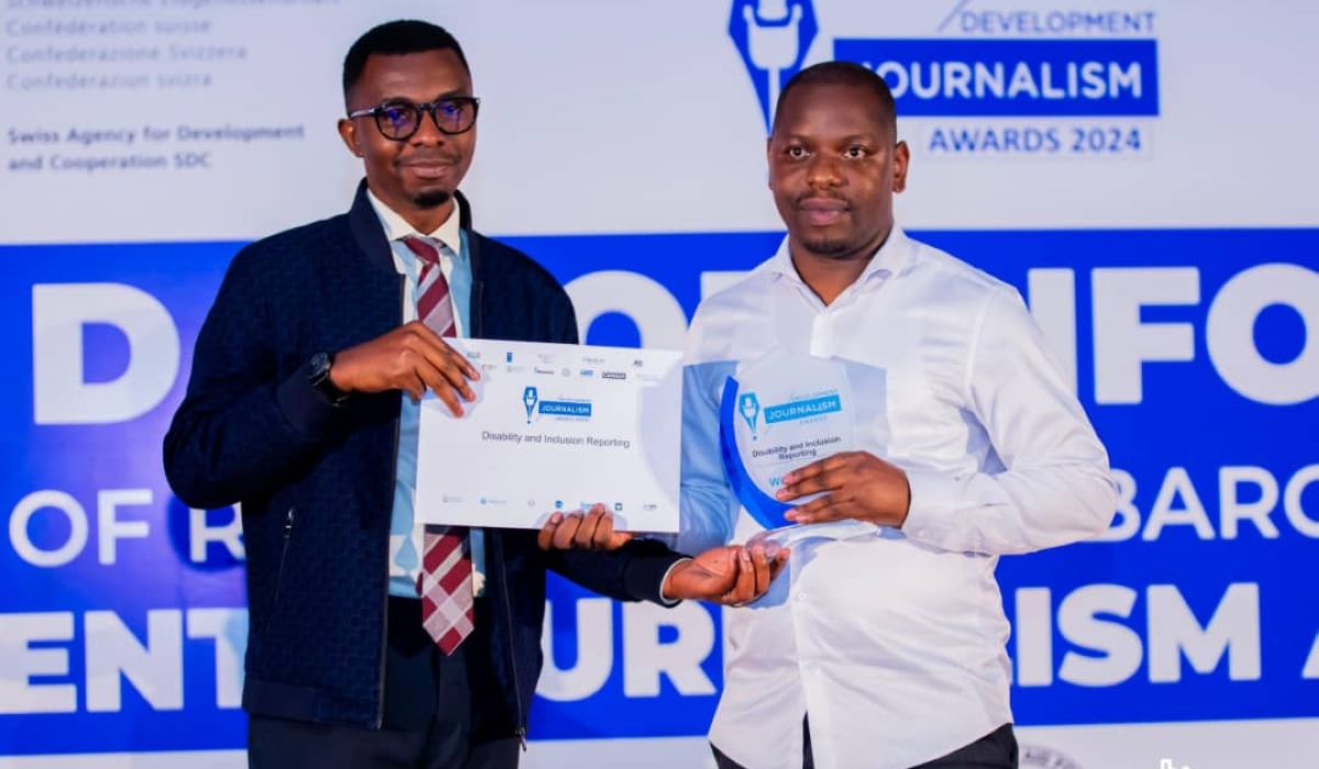 Michel Nkurunziza from The New Times received the Disability Inclusion Award of  2024 Development Journalism in Kigali on November 7. Courtesy