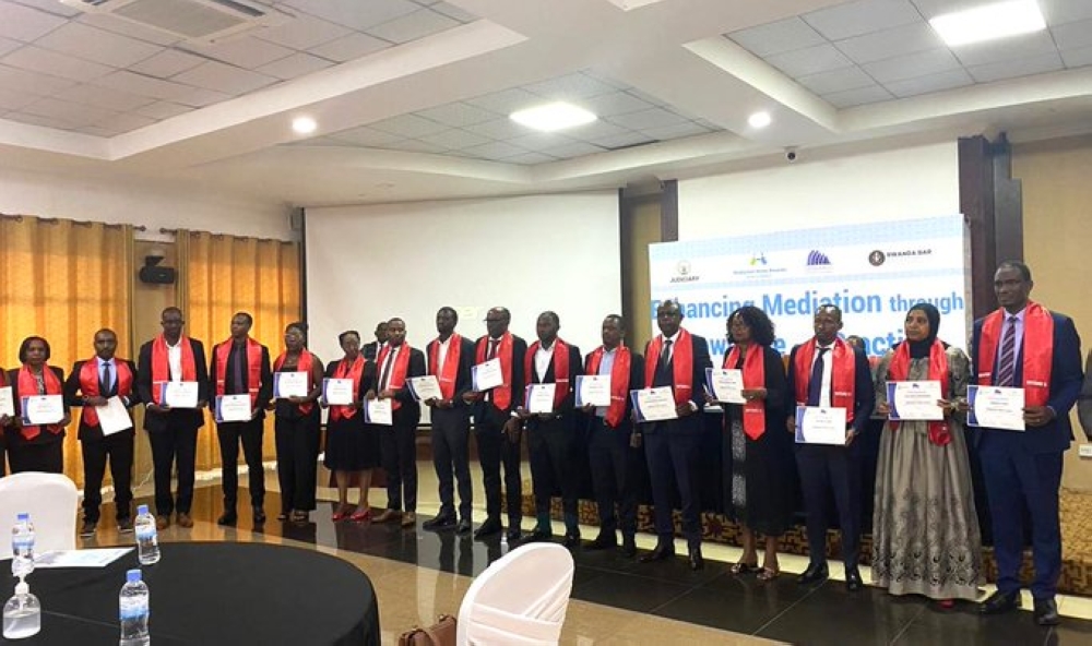 Over 141 individuals including members of the justice sector, the private sector, and other government officials, graduated as part of the ninth cohort of Rwanda’s Mediation Skills Training Programme, on November 8 Photo Courtesy 