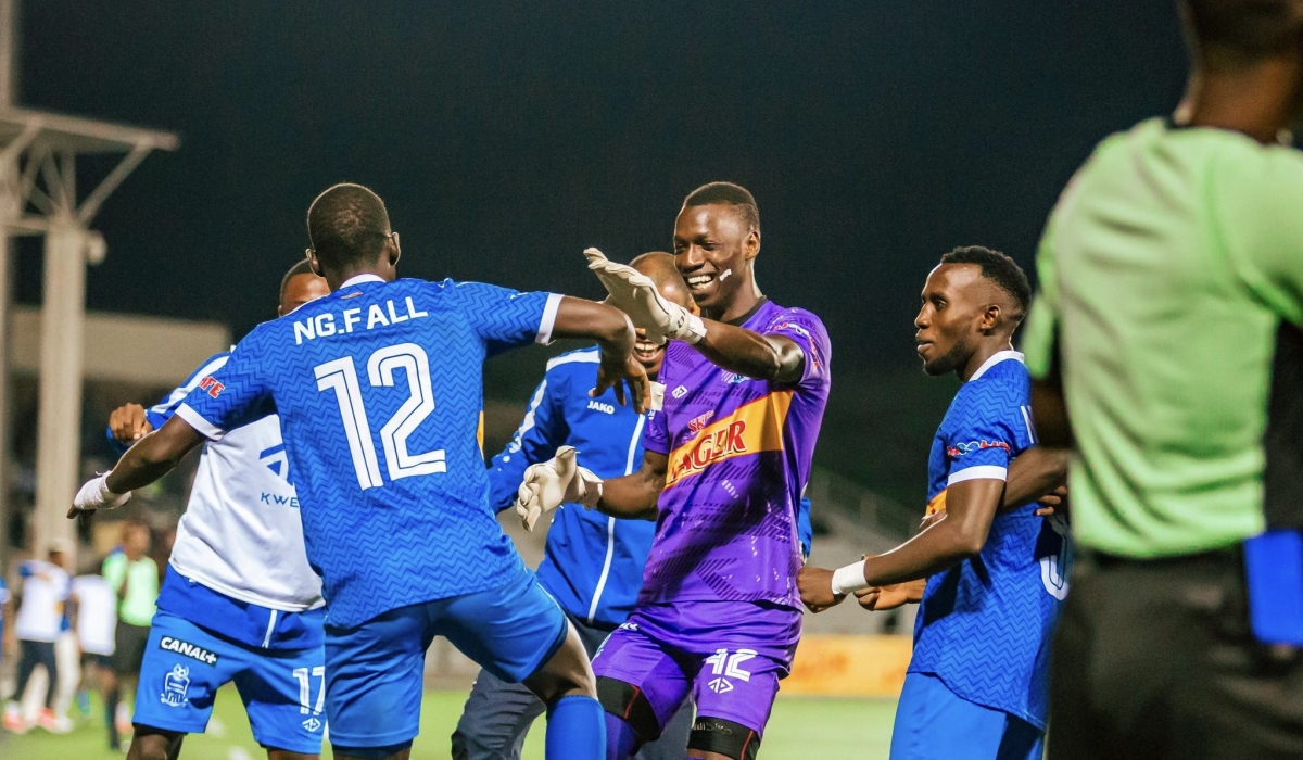 Senegalese forward Fall Ngagne is joined by teammates in celebration as his matchwinner powered Rayon at the top of the table-courtesy