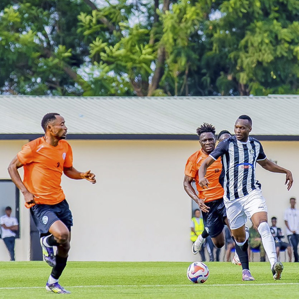 APR midfielder Taddeo Lwanga runs with a ball during his side&#039;s goalless draw against Rutsiro FC at Kigali Pele Stadium on Sunday, November 10-Courtesy