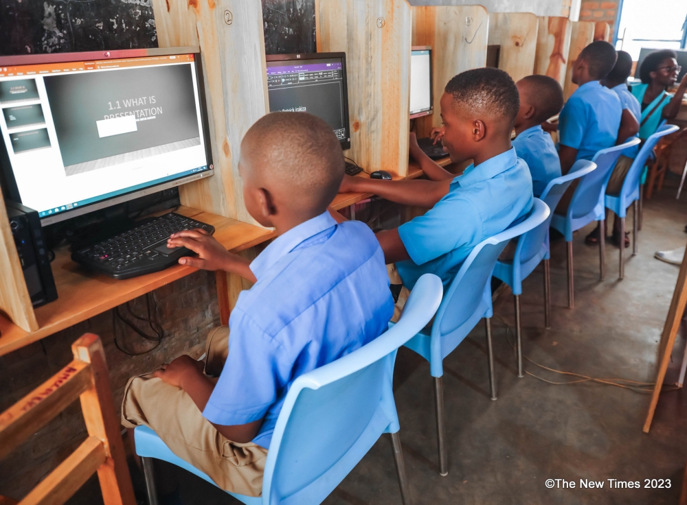 Pupils inside a computer lab at Busanza primary school. More than 500 education leaders, including 30 African ministers and representatives from 39 countries, are set to meet in Kigali from November 11-13 for the second Africa Foundational Learning Exchange (FLEX 2024). Photo by Craish Bahizi