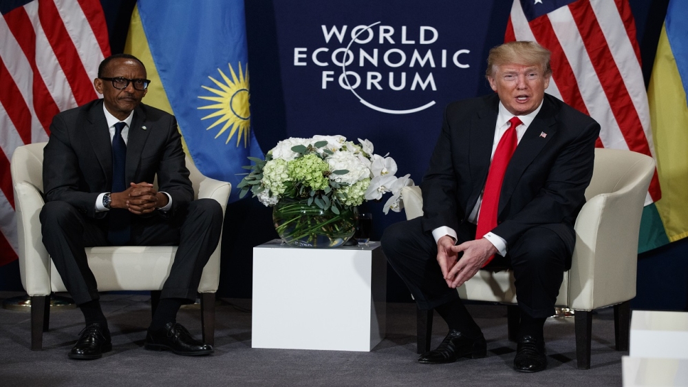 President Paul Kagame with US President Donald J. Trump in 2018 holding bilateral talks in Davos, Switzerland. Kagame congratulated Trump after his win in the 2024 US presidential election on Tuesday, November 5. Photo/Courtesy