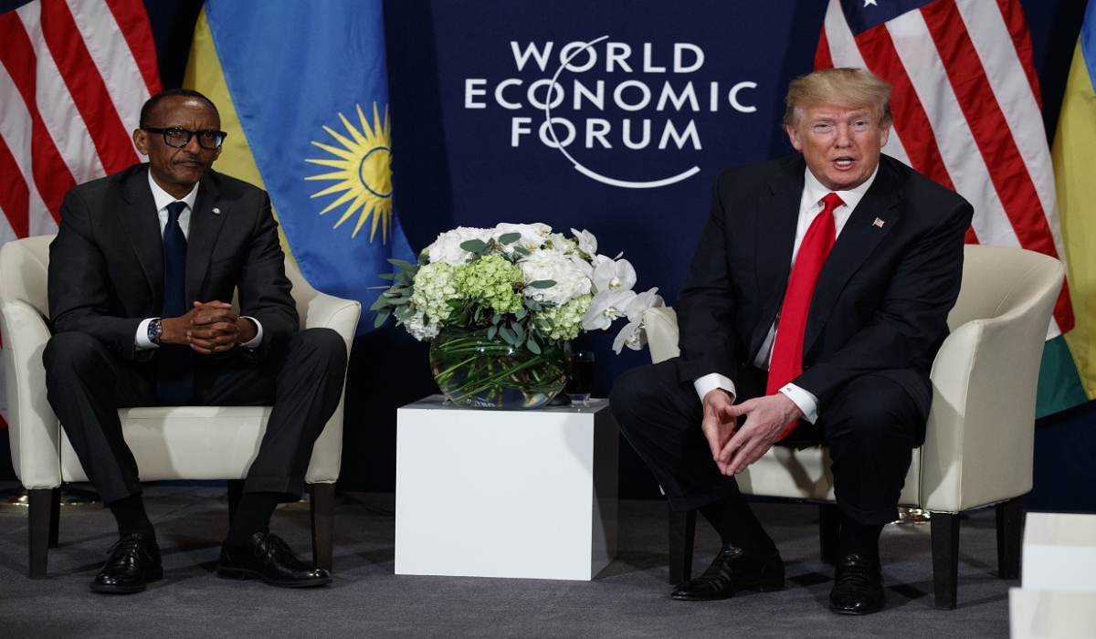 President Paul Kagame with US President Donald J. Trump in 2018 holding bilateral talks in Davos, Switzerland. Kagame congratulated Trump after his win in the 2024 US presidential election on Tuesday, November 5. Photo/Courtesy