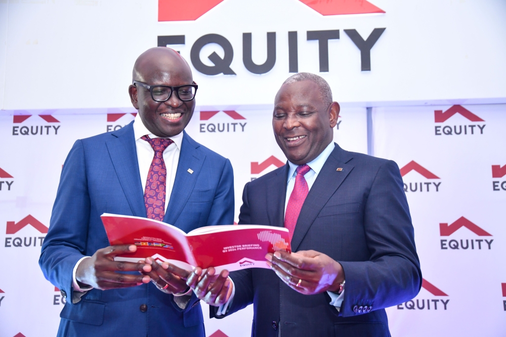 Equity Group Managing Director and CEO, Dr. James Mwangi (right), and Equity Bank Kenya Managing Director, Moses Nyabanda (left), at the Q3 2024 Investor Briefing event. Equity Group Holdings reported a 13% increase in profit after tax, reaching Kshs. 40.9 billion, up from Kshs. 36.2 billion for the period ending 30th September 2024, compared to the same period last year. Regional businesses contributed 51% of profit before tax and 48% of total assets, with assets totaling Kshs. 1.7 trillion. Deposits grew by 9% to Kshs. 1.3 trillion, up from Kshs. 1.2 trillion, while earnings per share rose by 13%, reaching Kshs. 10.40, up from Kshs. 9.20. Additionally, the Group was recently granted a general insurance license, complementing its existing life assurance license.
