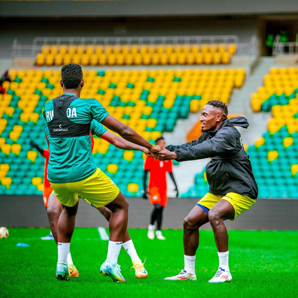 Rwanda captain Djihad Bizimana (R) and Innocent Nshuti in final training session ahead of Thursday&#039;s crunch tie with Libya at Amahoro Stadium-courtesy