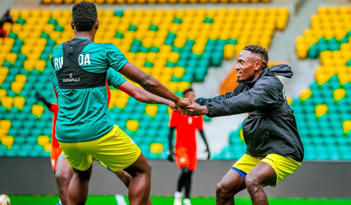 Rwanda captain Djihad Bizimana (R) and Innocent Nshuti in final training session ahead of Thursday&#039;s crunch tie with Libya at Amahoro Stadium-courtesy